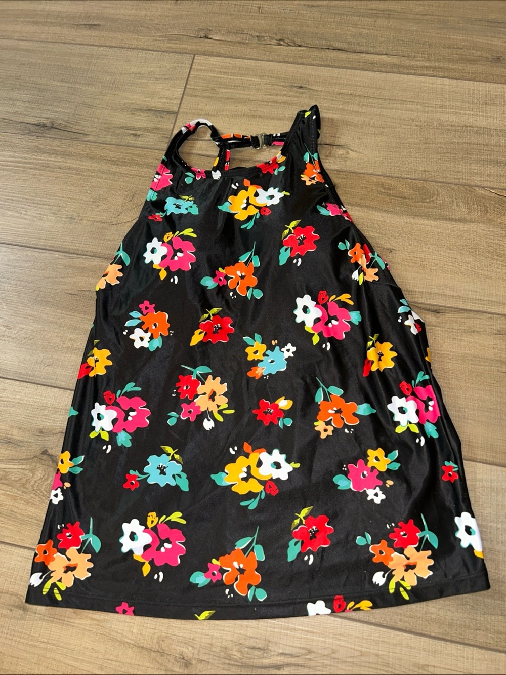 Holipick Black Floral Halter Tankini Tank Top with Bright Floral Beach resort